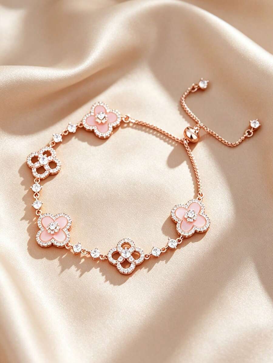 1 chiếc vòng tay bằng đồng sang trọng, thanh lịch, có thể điều chỉnh kích thước, phù hợp cho phụ nữ đeo hàng ngày, dự lễ hội và tiệc tùng. - Hồng - Xem 1