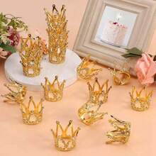 10pcs Mini Crystal Crown, Gold Mini Crown Cake Topper, Suitable For Floral Arrangement, Birthday Party, Wedding Decoration - View 2