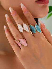1 chiếc/3 chiếc nhẫn kiểu dáng mùa hè đi biển, hình vỏ sò đôi, thiết kế lượn sóng độc đáo, phù hợp cho phụ nữ đi nghỉ mát ở biển và đeo hàng ngày. - Vòng sóng - Xem 3