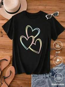 Camiseta de cuello redondo y mangas cortas de ropa fashion, fabricada en México, para la temporada primavera-verano 2025. Con estampado de dibujos animados, es un modelo de pareja, apta para usar tanto por dentro como por fuera, ideal para oficina y estilo casual, diseñada para hombres y mujeres, en unidad individual. - Negro - Ver 5