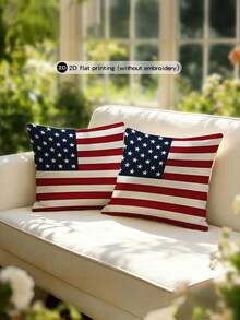 1/2/4 piezas Juego de fundas de almohada planas en 2D con diseño de bandera estadounidense, perfectas para celebraciones del Día de la Independencia, decoración festiva para el hogar y al aire libre, decoración para la sala de estar o el dormitorio, impresión plana en 2D, insertos de almohada no incluidos - Rojo y blanco - Ver 5