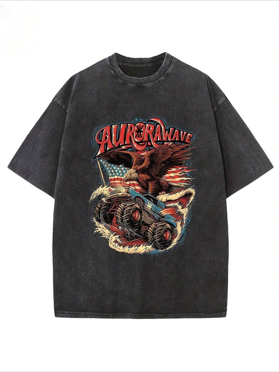 Camiseta casual vintage cómoda y lavada para mujer, camiseta de manga corta con cuello redondo,% algodón lavado y versátil para hombre, adecuada para uso diario y atuendos de, estilo unisex. - Negro - Ver 1