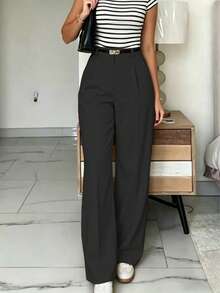 Pantalones de pierna ancha de cintura alta con rayas blancas, estilo de calle bohemio, adecuados para uso casual y para ir al trabajo en primavera/verano (cinturón no incluido) - Multicolor - Ver 5