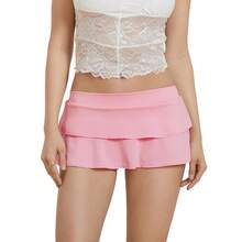 Minifalda de cintura baja para mujer, falda con dobladillo con volantes de Color sólido, lencería Sexy, faldas calientes de verano - Negro - Ver 2