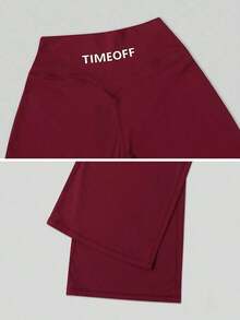 TimeOff 1 pieza Pantalones deportivos de cintura elástica con estampado de letras, de pierna recta y ancha, con efecto de elevación en forma de V, de estilo minimalista para mujer, para primavera - Burdeos - Ver 4
