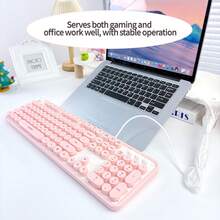 Teclado con cable MOFii Sweet de unicolor degradado, teclas redondas retro, conexión estable, plug and play sin controlador, teclas de acceso rápido multimedia integradas, adecuado para oficina, diseño de teclado completo de 104 teclas, compatible con computadoras de escritorio y portátiles - Ver 14