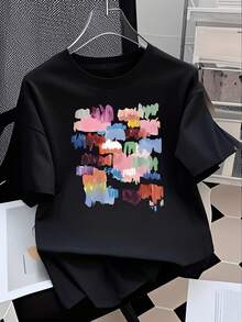 Limited Edition: Women's Y2K Style Oversized Short Sleeve T-Shirt - Long Top With Cartoon Print, Lightweight (200 G/M²), Round Neck, Casual Summer Top For Spring And Autumn, Lightweight Cotton - 黑色 - 查看 12