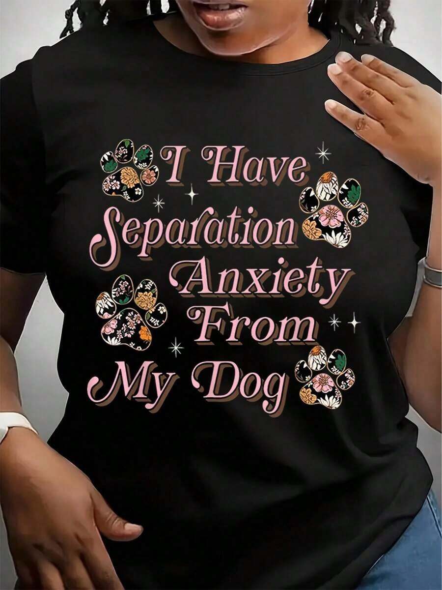 Camiseta de Mujer con Estampado de Pata de Perro de Dibujos Animados, Camiseta con Gráfico de Pata de Perro para una Chica que Ama a los Perros, Camiseta de Manga Corta con Cuello Redondo Elegante y Cómoda para Mujer para Primavera y Verano, Ropa de Mujer para la Vida Cotidiana - Negro - Ver 1