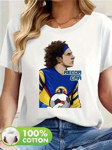 Lightweight Graphic Print T-Shirts 1 Black And White T-Shirt With Ochoa Football Goalkeeper Print, Crew Neck, Basic Loose Fit, Breathable, Machine Washable, Comfortable, Casual, Sporty, Summer Essential, Sizes. 100% Unisex Cotton - 白色的 - 查看 7