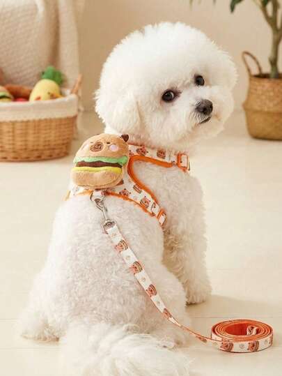 PETSIN Bộ dây dắt ngực cho chó mèo thú cưng, họa tiết hoạt hình Hamburger & Hamster dễ thương, thời trang & đáng yêu