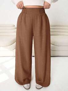 2026 Primavera/Verano Nuevos pantalones casuales para uso diario, fiestas, ir al trabajo, volver al colegio, citas, en casa, fiestas de cumpleaños, para múltiples ocasiones, con cintura elástica holgada, pernera ancha, color beige, talla grande - Óxido marrón - Ver 6