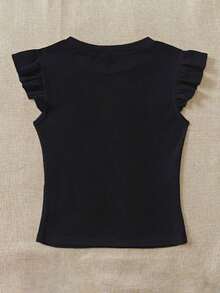 Set de 2 tops de camiseta de cuello redondo ajustados de tela acanalada en negro y rojo rosa, apropiados para verano con mangas con volantes, adecuados para salir - Multicolor 12 - Ver 6