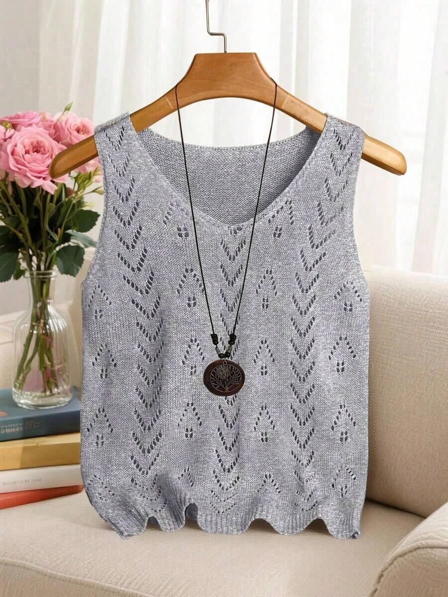 Ropa de punto casual de mujer de cuello en V sin mangas - Gris - Ver 1