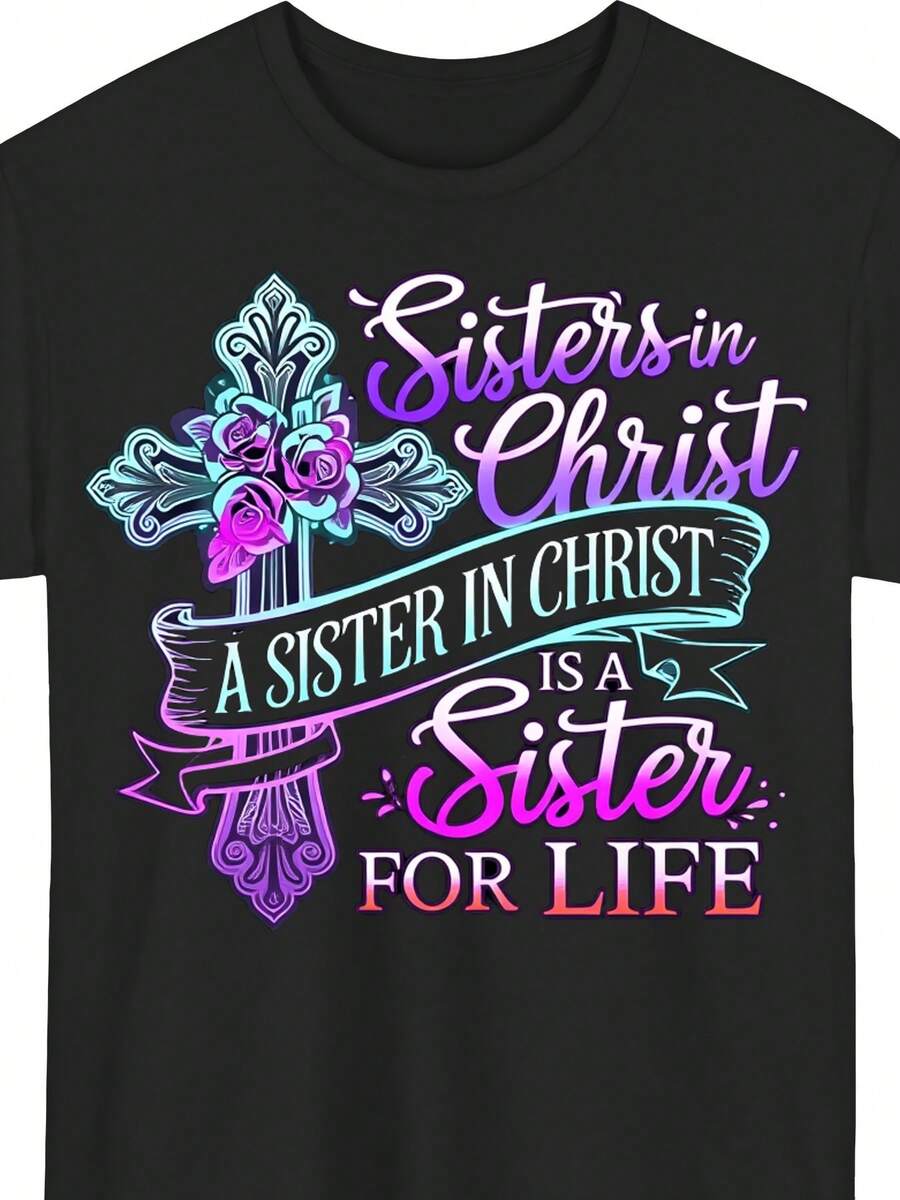 Christian Faith T-Shirt For Men And Women, With Bible Verse And Cross Print, Comfortable Men's T-Shirt, Crew Neck T-Shirt, Ultra Soft, Breathable, Moisture-Wicking, Casual Summer T-Shirt, Fashion Essential T-Shirt. - 黑色 - 查看 1