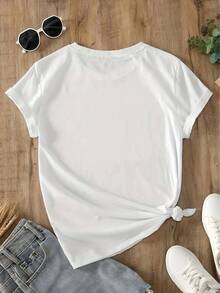 Women's Short Sleeve T-Shirt With Puppy Print And Rainbow Stripes | White Base With Creative Graffiti Style Pet Pattern + Adorable Rejuvenating Design, Loose And Breathable T-Shirt For Pet Lovers, Women's T-Shirt - 白色 - 查看 5