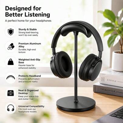Alloy Minimalist Metal Headphone Stand, Desk-Mounted Metal Headphone Holder, Minimalist Stable Headphone Hanger, No Installation Required Storage Rack, Suitable For Gaming/Office/Home, Universal Headphone Display Stand, Protective Headphone Storage Solution Mother's Day Birthday Gift