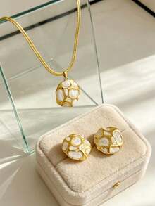 Women's Fashion Necklace And Earring Set, 304 Stainless Steel Gold-Plated Enamel Necklace Earring Set, Summer Style Accessories, Hypoallergenic And Fade-Resistant, Minimalist Elegant Versatile, Perfect For Commuting, Dating, Party, Easily Upgrade Your Outfit, Ideal Birthday Gift - Multicolor - View 5