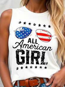 2026  Plus Size Summer Casual Print Tank TopBeach Vacation Casual Souvenir Clothing - Cozy Summer Essential & Casual Chic - 白色 - 查看 1