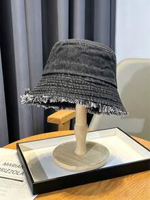1 pieza Sombrero de cubo de mezclilla para mujer, diseño clásico lavado y con bordes desgastados para primavera y verano, protección solar, adecuado para uso al aire libre y en la playa - Multicolor - Ver 8