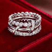 1pc Minimalist Dotted Triple-Ring Design Cubic Zirconia Inlaid Women's Ring - Multicolor - View 6