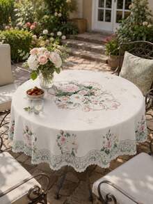 1pc-Vintage Rose Floral Table Cover, Shabby Chic Garden Print Decorative Table Cloth, Wrinkle Resistant, For Tea Party, Bridal Shower, Garden Wedding, Backyard BBQ, Patio Gathering, Kitchen Dining Room, Indoor Outdoor Home Summer Holiday Decoration, Easy Care - Multicolor - View 12