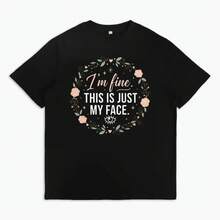 I'm OK, This Is Just My Face - Rose Crown Print Graphic T-Shirt, Aesthetic, Soft Cotton, Casual Style For Women, Relaxed Fit, Fashionable, For Everyday Wear, Comfortable Streetwear, Aesthetic Casual Outfit. - 黑色 - 查看 1
