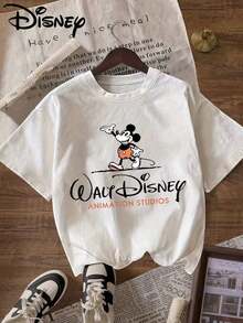 T-shirt Disney avec imprimé "Mickey Mouse Clubhouse", pull col rond, Top décontracté et sportif à manches courtes pour femmes. - Blanc - Voir 1