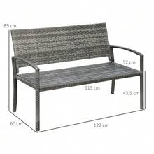 Rattan-Look Garden Bench, Park Bench With Steel Frame For 2 People, Balcony Bench, Maximum Load 320 Kg, Grey Garden Furniture - Grey - View 3