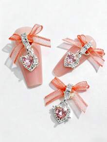 10PCS Gothic Cute Dual-Style Nail Charms, Black Red Purple Bow Heart Rhinestone Nail Pendants For Manicure - 彩色 - 查看 15
