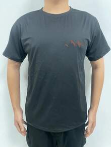 Camiseta de manga corta negra talla grande para hombres con estampado de pico de montaña - Negro - Ver 2