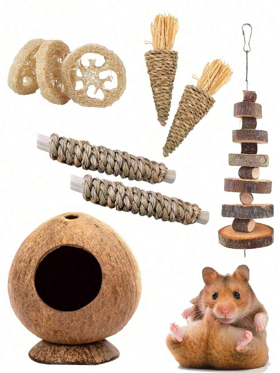 Happy Pet Rabbit Chew Toy, Hamster Coconut Shell Hideout Nest, Winter Warm Nest, Sleeping Cave, Branch Rodent Cave Toy - Suitable For Small Rodents, Rabbits, Small Pets, Providing Ample Space - View 1