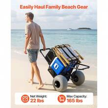 Beach Dolly With Big Wheels For Sand, 18 X 15 Cargo Deck, Folding Sand Cart With 12 Balloon Wheels, 165 Lbs Loading Capacity 34 To 45 Adjustable Height, Heavy Duty Cart For Beach Camping - Default - View 3