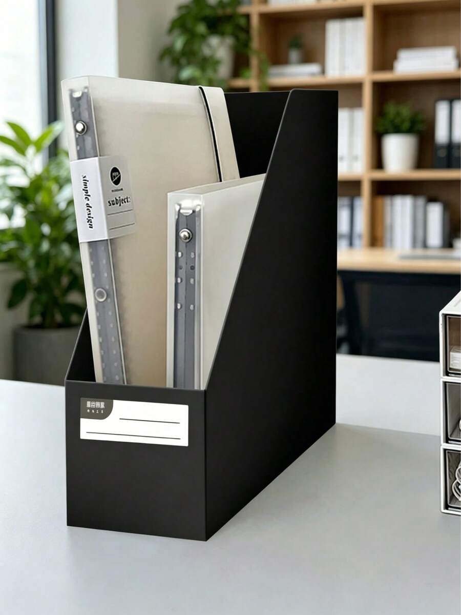 Multi-Color File Storage Box, Large Capacity Desktop File Rack, Minimalist Style File Stand With Label Slots, Sturdy And Durable Space-Saving Organizer - Single Piece - View 1