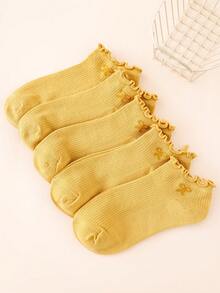 5 Pairs Sweet Bowknot Cute Japanese Style Simple Fashion Women Short Socks - Ginger - View 6