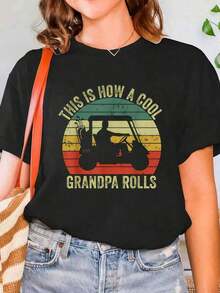 Así Es Como Se Mueve Un Abuelo Genial - Camiseta Estampada Con Cuello Redondo Vintage Para Golf Papá Abuelo, Camiseta De Mujer De Manga Corta Suave Y Cómoda, Camiseta Estampada De Estilo Para Muj Summer Essentials,Summer Outfits For Women,Graphic Tees blusas para mujer camisa - Negro - Ver 6