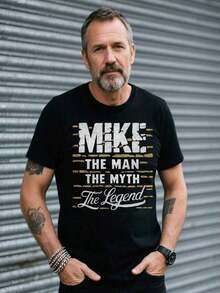 Men's Graphic T-Shirt - Mike The Man The Myth The Legend Design, Casual Crew Neck, Short Sleeve, Cotton, Machine Washable, Unisex Vintage Urban Style, Loose Fit Cotton Crew Neck Short Sleeve T-Shirt - 彩色 - 查看 7