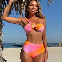 Nuevo Bikini de Dos Piezas con Estampado Degradado y Corsage de Cintura Alta - Verde - Ver 5