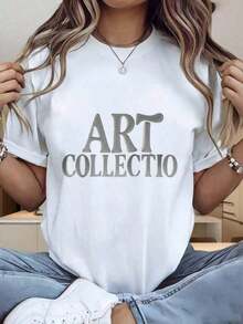 Camiseta de manga corta con cuello redondo para mujer LooseEssential, camiseta negra de la colección Art Collection para mujer, top informal de moda, camiseta gráfica estilo streetwear. El estampado divertido es adecuado para fiestas de Navidad, actividades deportivas, salidas de fiestas, deportes y otros regalos navideños (220g). Tops de Verano para Mujer, Cuello Redondo, Ajustados, de Manga Corta, de Algodón, Suaves y Casuales, Camisetas Básicas de Cuello Redondo para Mujer - Blanco - Ver 6