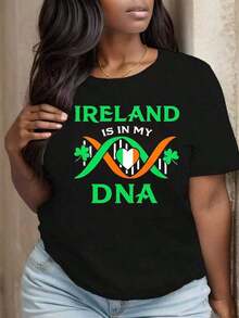 One Size Fits All, Women's Printed Crew Neck T-Shirt, Ireland Is In My DNA Festival Clothing, Comfortable And Breathable Fabric - Unisex Short Sleeve Crew Neck Cotton T-Shirt, Vintage Urban Style - 黑色 - 查看 6