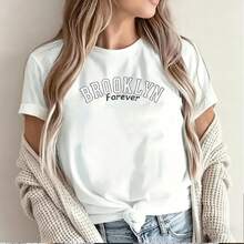 Brooklyn Forever Est 1889 Vintage Style Women's Short Sleeve T-Shirt Print Design Classic Retro Graphic Apparel For Casual Wear Brooklyn Themed Clothing Item For Female Customers In Mexico Market  Fashion Shirt With Brooklyn Forever Text And Established Year 1889 Motif - 白色的 - 查看 2