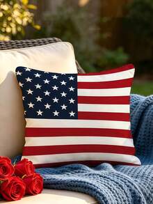 1/2/4 piezas Juego de fundas de almohada planas en 2D con diseño de bandera estadounidense, perfectas para celebraciones del Día de la Independencia, decoración festiva para el hogar y al aire libre, decoración para la sala de estar o el dormitorio, impresión plana en 2D, insertos de almohada no incluidos - Rojo y blanco - Ver 4