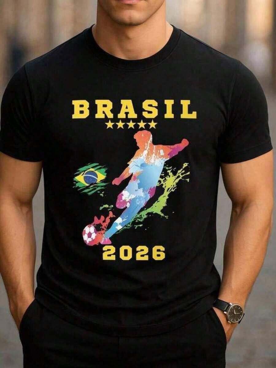 Camiseta de fútbol, camisetas gráficas de algodón para fútbol, ropa para adolescentes, ropa de verano, camisetas de verano, camisetas para adultos y niños, camiseta de la Copa Mundial 2026 - Moda, camiseta del equipo de fútbol de Brasil - Moda, camiseta de regalo para aficionados al fútbol político - Moda, ropa deportiva del mismo estilo para hombres y mujeres L4IW, conjuntos de verano para hombres, conjunto familiar a juego, tallas para adultos y niños, regalo para aficionados al deporte. - Negro - Ver 1