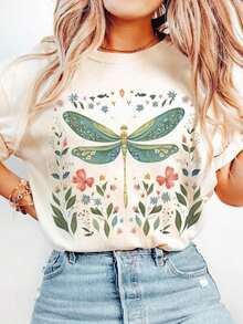 Camiseta de Libélula en Acuarela: Estilo Floral de Vidrio Manchado, Camisetas para Mujer, Camisetas Gráficas Unisex, Camiseta Divertida - Blanco - Ver 5