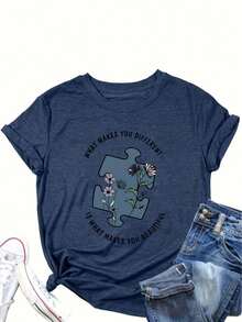 Ropa de mujer: Camiseta "Awakening" – Ser diferente es hermoso – Camiseta con temática de concientización sobre el autismo – Camisetas de verano para mujer. - Albaricoque - Ver 5
