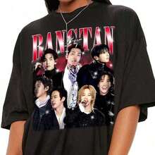 Unisex Graphic T-Shirt, Cotton, Round Neck, Short Sleeve, BT T-Shirt Featuring Jin, Su Ga, J Hope, RM, Jimin, V, Jung Kook, Unisex Sweatshirt Inspired By The Merchandising Favored By Vintage Band Fans, Clothing For Fans Of Iconic Musicians. - màu đen - Xem 1