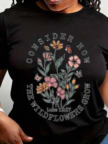 "Consider How Wildflowers Grow" T-Shirt, Christian Floral T-Shirt, Faith T-Shirts For Women, Bible Verse T-Shirt, Religious Mom - 黑色 - 查看 6