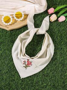 1pc New Retro Solid Color Rose Pattern Triangular Scarf Headband Hair Accessory, Elegant And Versatile, Classic, Suitable For Daily Outings And Party Wear, Women's Headband Hair Accessory Vacay Bandanas - Multicolor - View 11