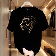 Camiseta de manga corta con estampado de tigre, algodón grueso, para vacaciones de verano, estilo retro, diseño estampado, holgada, ideal para parejas, manga corta, camiseta de tigre, ropa de hombre, camisa holgada. - Negro - Ver 4