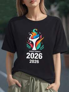 Símbolo vibrante con llama multicolor que representa pasión y unión mundial en torno al fútbol y la celebración de 2026 camiseta para mujer 100% algodón cómoda y moderna para uso diario - Negro - Ver 1
