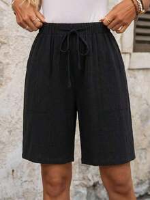 Pantalones cortos tipo bermudas a rayas con bolsillos laterales, de corte amplio y cintura media, estilo básico - Multicolor 2 - Ver 7